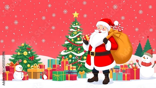 Santa Claus Holding Gifts in Front of a Christmas Tree - Festive Holiday Art, Santa Claus with Gifts, Christmas Celebration Scene, Festive Holiday Illustration, Magical Christmas Scene Santa 8K HD