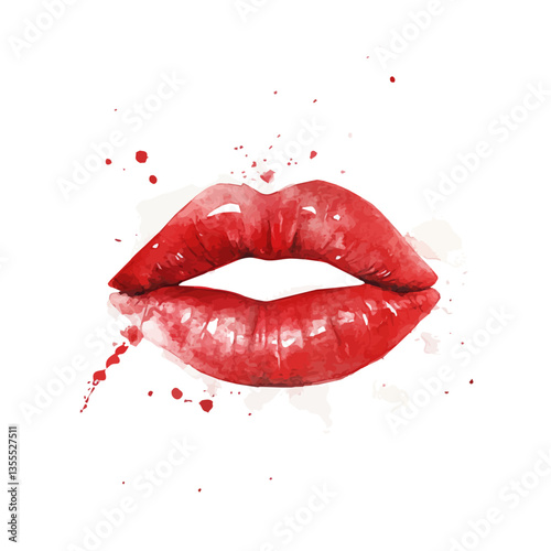 Red Lipstick Kiss Mark, watercolor illustration, isolated on a white background.