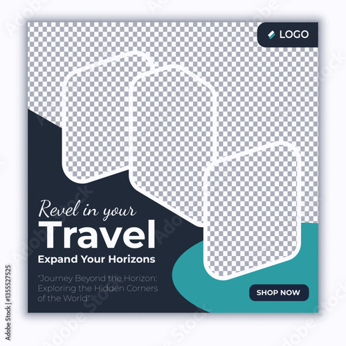 Travel and tour social media posts and web banner square design template