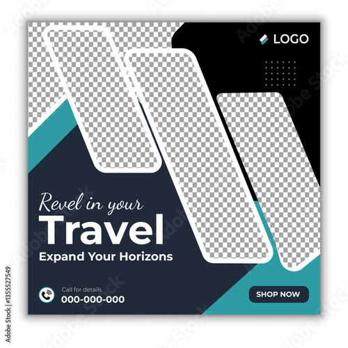 Travel and tour social media posts and web banner square design template