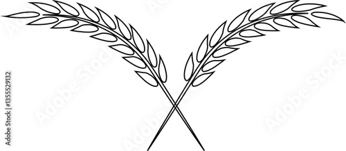 Wheats ears icon and wheat design elements flat line vector  isolated on transparent background. Harvest wheat grain, growth rice stalk and whole bread grains or field cereal nutritious.