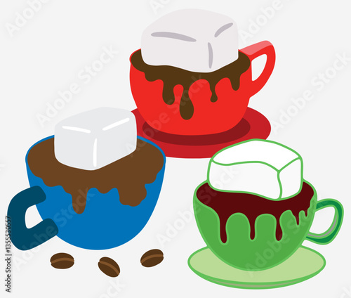 coffeecup with over flowing coffee and marshmallows