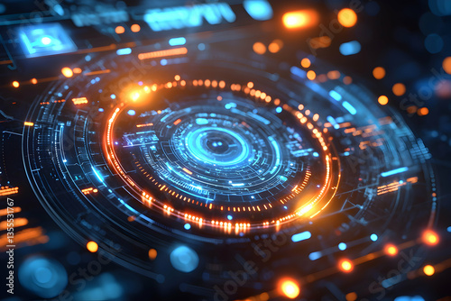 Wallpaper Mural Futuristic digital circuit design with glowing blue and orange elements. Ideal for tech backgrounds data visualizations or UI designs for futuristic applications. Torontodigital.ca