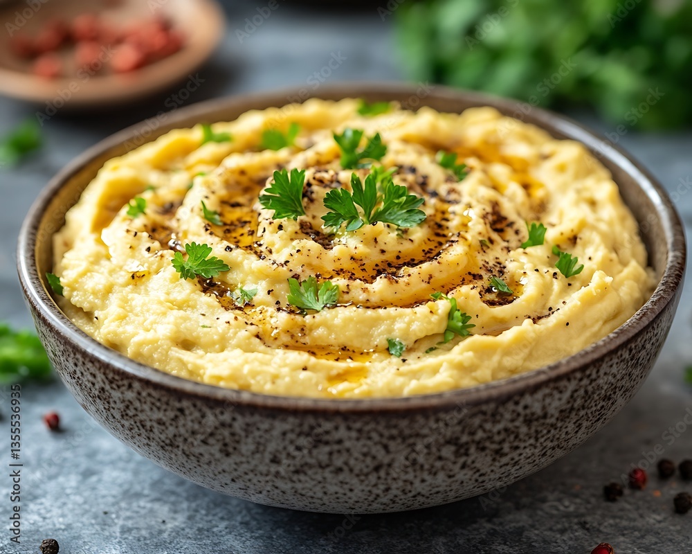 Creamy Hummus in Bowl for Rustic Style. Creamy Hummus in Bowl for Rustic Style.