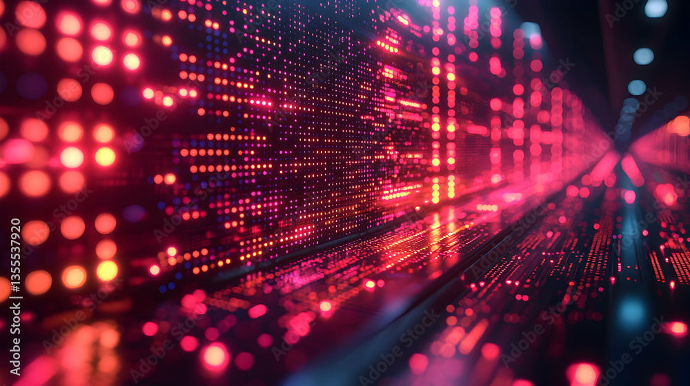 An abstract image showcasing a digital data tunnel with red and pink glowing dots. It can be used as a background for technology or futuristic themes. An abstract image showcasing a digital data tunnel with red and pink glowing dots. It can be used as a background for technology or futuristic themes.