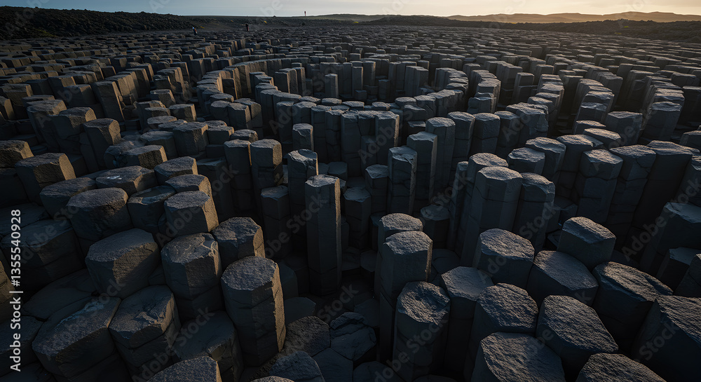 Obraz premium Dramatic aerial perspective of basalt columns formation reveals nature's artistry