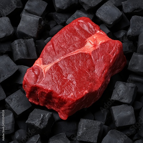 Raw Beef Steak on Black Background: Premium Fresh Cuts for Gourmet Grilling and Fine Dining - High Contrast Food Photography photo