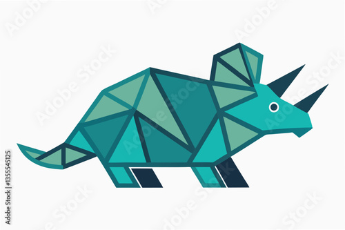 Creative minimal vector illustration depicting a triceratops in geometric style suitable for modern decor or educational materials