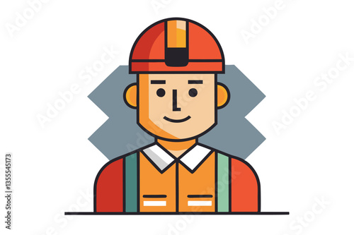 Skilled construction worker with hard hat and friendly smile, ready for work in a minimal vector style illustration