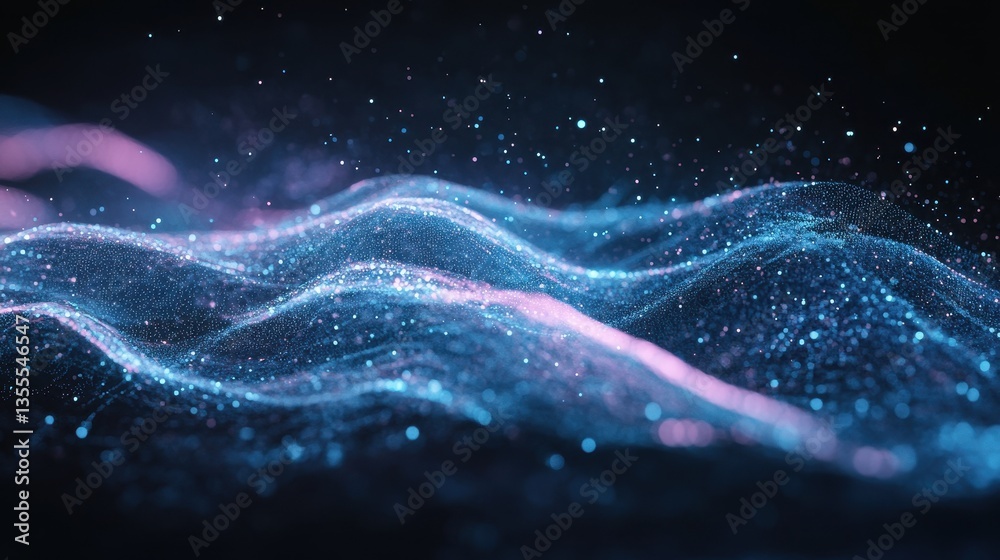 Obraz premium Glowing Particle Waves Digital Abstract Background.