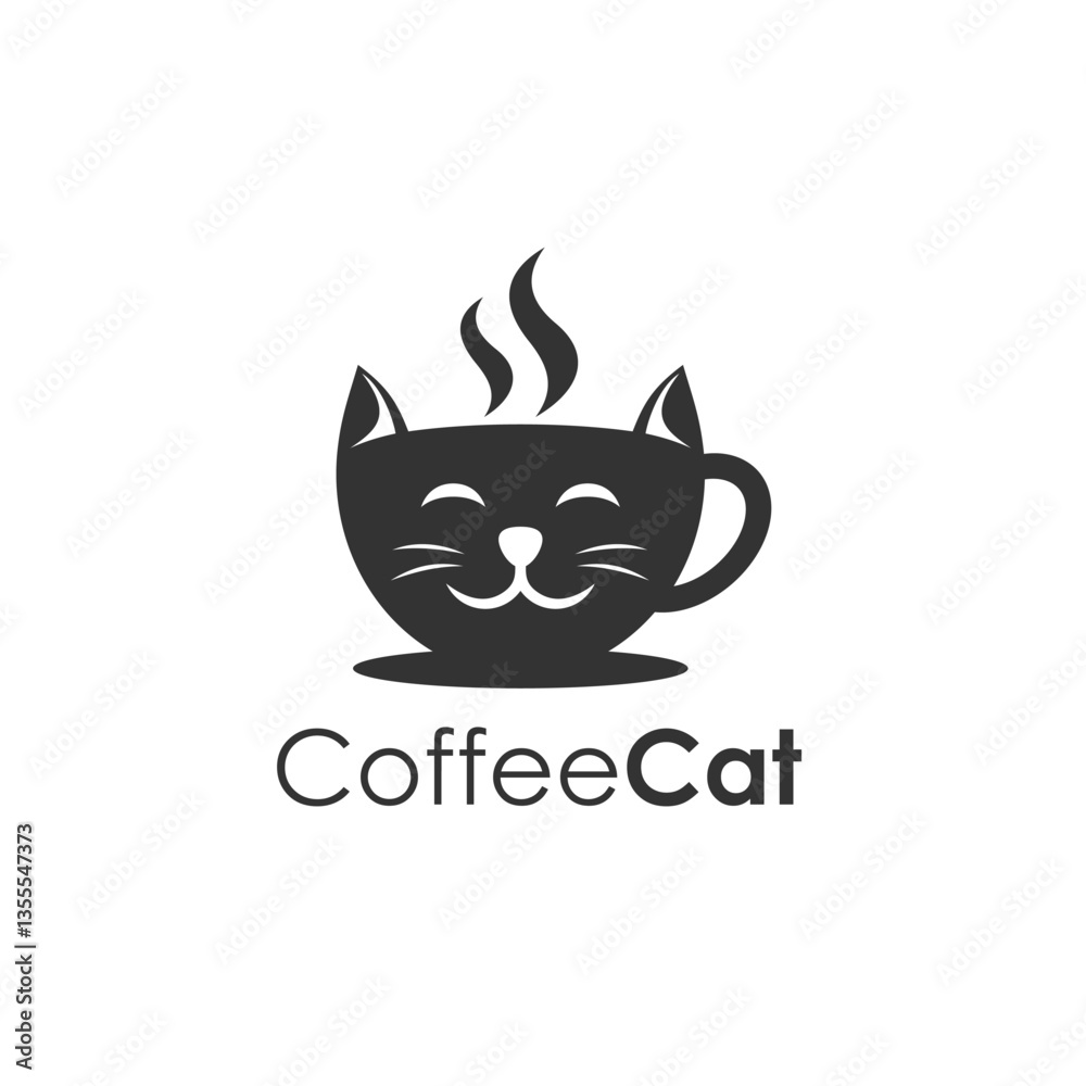 Cup of Coffee logo design vector. Pet shop. Coffee shop store. Cute cat isolated on a black cup of coffee. Sweet drink coffee tea logo design. Vector illustration. Cup of Coffee logo design vector. Pet shop. Coffee shop store. Cute cat isolated on a black cup of coffee. Sweet drink coffee tea logo design. Vector illustration.