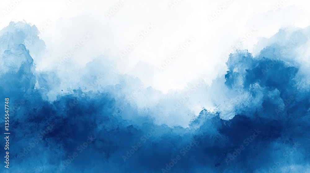 Fototapeta premium Blue Cloudscape Misty, ethereal clouds fill a vast sky, creating a dreamy backdrop