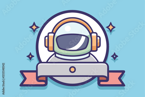 Vector illustration of a minimal astronaut wearing headphones against a soft blue background with decorative elements
