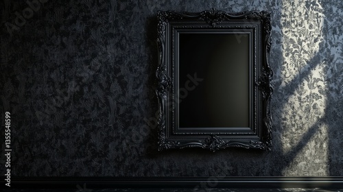 Gothic picture frame on black vintage wall