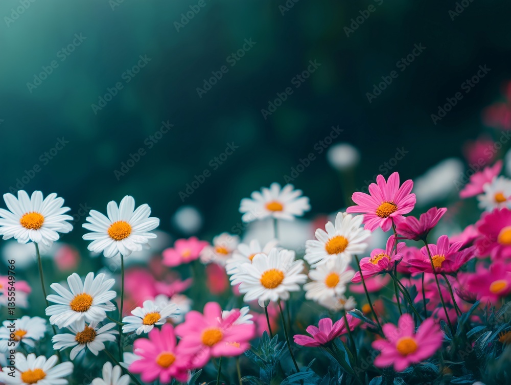 Fototapeta premium Vibrant Daisy Blooming in Colorful Flora - Nature’s Serene Spring Background