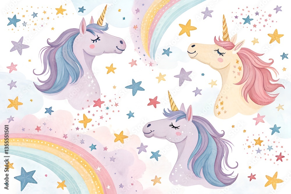 Fototapeta premium a background of pastel rainbow unicorns watercolor