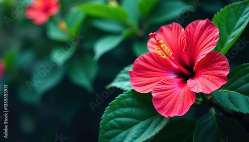 Wallpaper Mural Bold hibiscus and tropical leaves, vibrant colors , jungle, illustration Torontodigital.ca