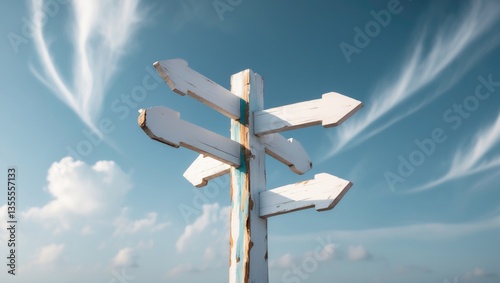 Empty wooden signpost - four directional arrows