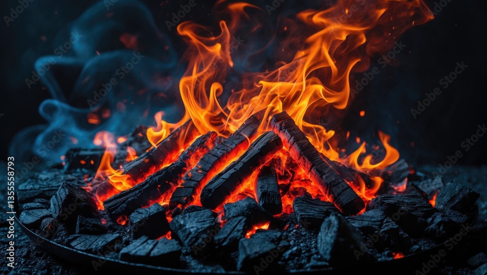 Charcoal for Barbecue Background Featuring Flames Charcoal for Barbecue Background Featuring Flames