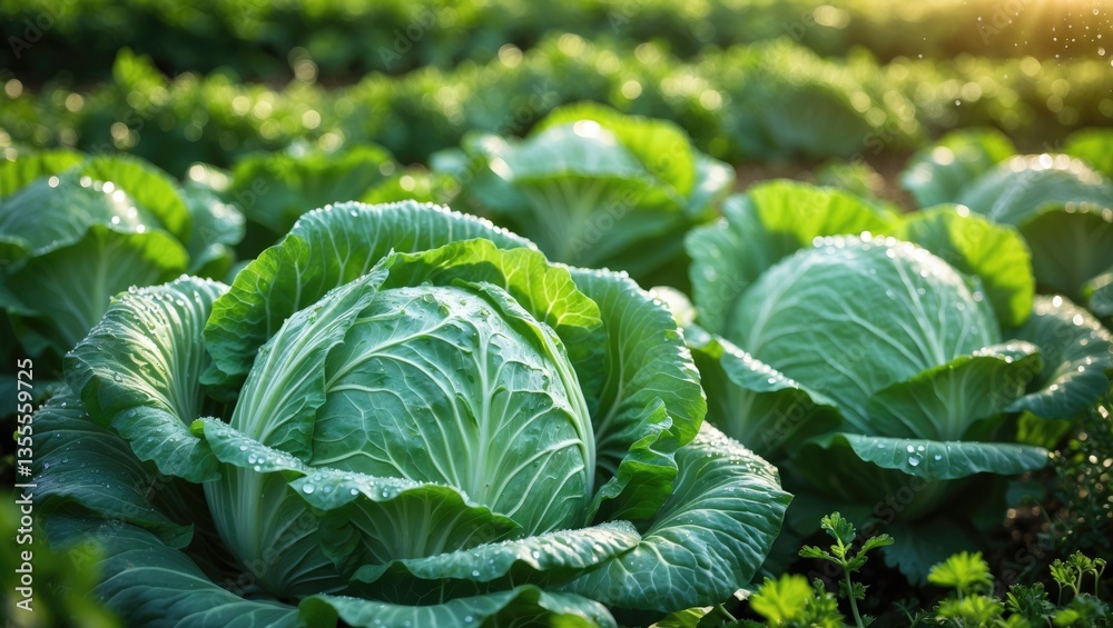 Fresh cabbage from the agricultural field. View of green cabbage plants. Organic farming. Fresh cabbage from the agricultural field. View of green cabbage plants. Organic farming.