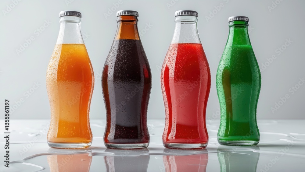 Four various soda bottles on white with reflection. Four various soda bottles on white with reflection.