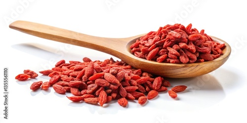 Dried Goji Berries Wooden Spoon White Background Stock Photo - Superfood Health Food Nutrition