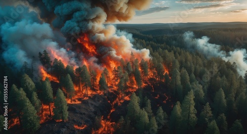 Forest beginning to catch fire, with a high likelihood it could not be extinguished; this fire was among the hundreds in the Region during February.