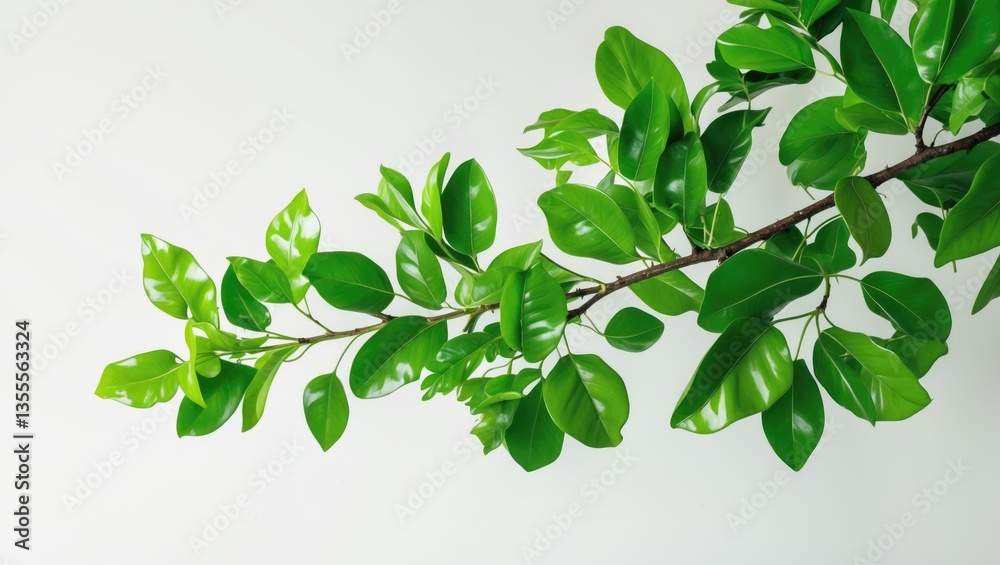 Fresh green leaves branch separated on a white background.