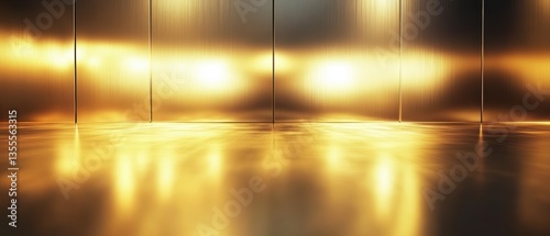Bright Golden Reflection on Smooth Metallic Surface with Subtle Light Patterns and Textures
