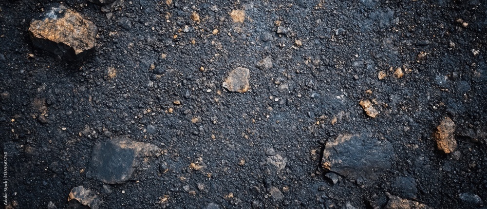 Dark Gritty Texture of Rough Ground with Small Rocks and Gravel for Background or Surface in Nature Settings Dark Gritty Texture of Rough Ground with Small Rocks and Gravel for Background or Surface in Nature Settings