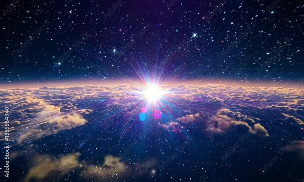 A vast starfield slowly moves across deep space, with distant galaxies and nebulae glowing in soft blues and purples. Shooting stars occasionally streak across, leaving faint trails of light A vast starfield slowly moves across deep space, with distant galaxies and nebulae glowing in soft blues and purples. Shooting stars occasionally streak across, leaving faint trails of light