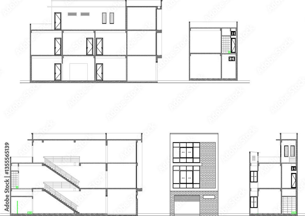 silhouette design vector illustration sketch drawing architectural engineering view section of modern minimalist office building