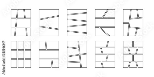 Set of cartoon book page templates. Anime comic page panels isolated on white background. Grids for manga storyboards. Layouts for photo collages, magazines or posters. Vector graphic illustration.