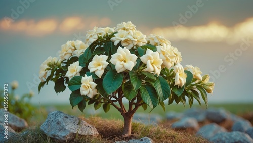 Gardenia is a plant known for its aromatic white flowers. It is favored for its intense, sweet fragrance and attractive appearance.