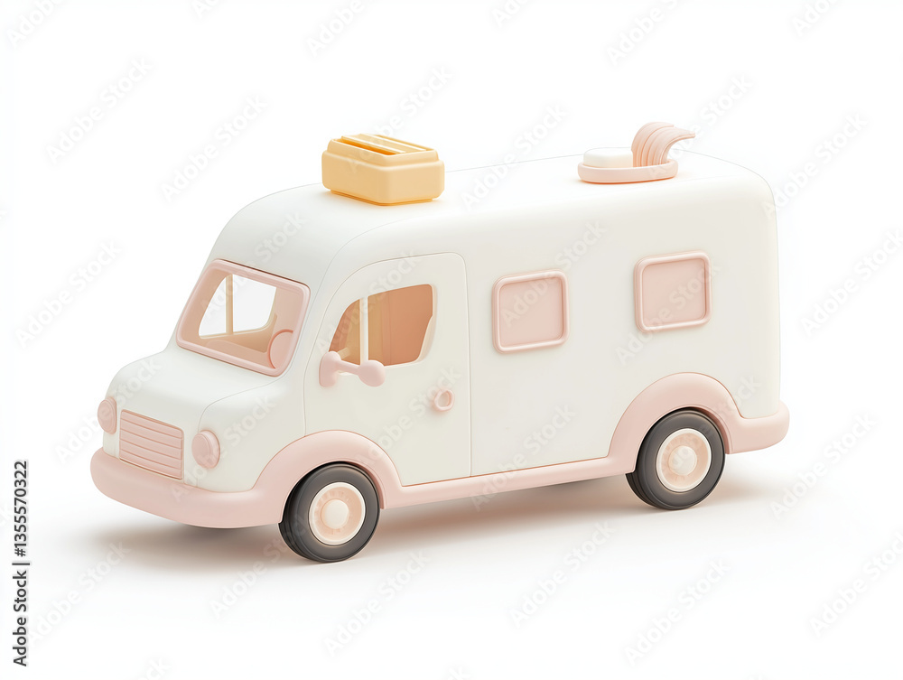 Naklejka premium 3d Toy food truck model showcasing playful design with yellow accessories suitable for children's imaginative playtime