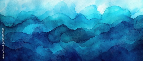 Tranquil Abstract Watercolor Waves in Shades of Blue and Teal for Serene Background and Design Use