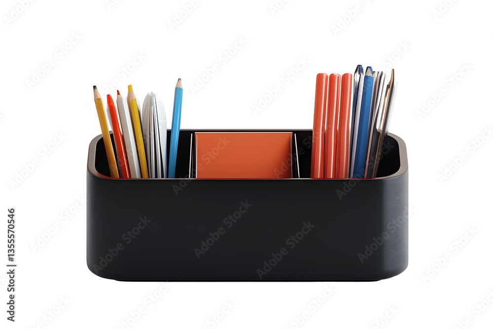 Fototapeta premium A desk organizer with various stationery items isolated on a white background