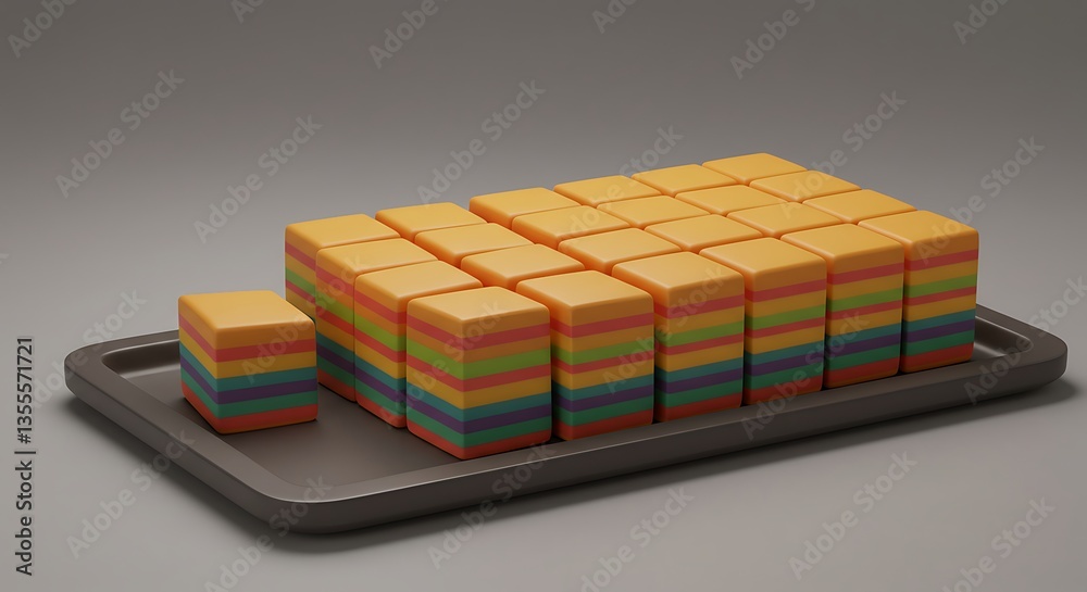 Obraz premium Colorful Rainbow Layer Cakes Arranged on a Tray