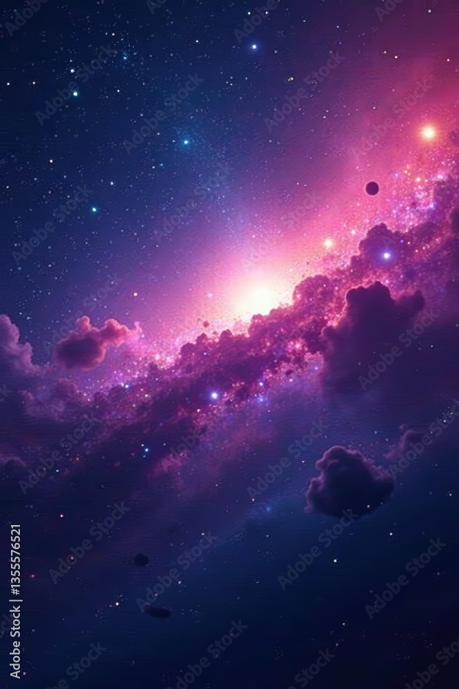 Fototapeta premium Cosmic nebula with vibrant colors and sparkling stars in endless space, sparkles, universe, colorful