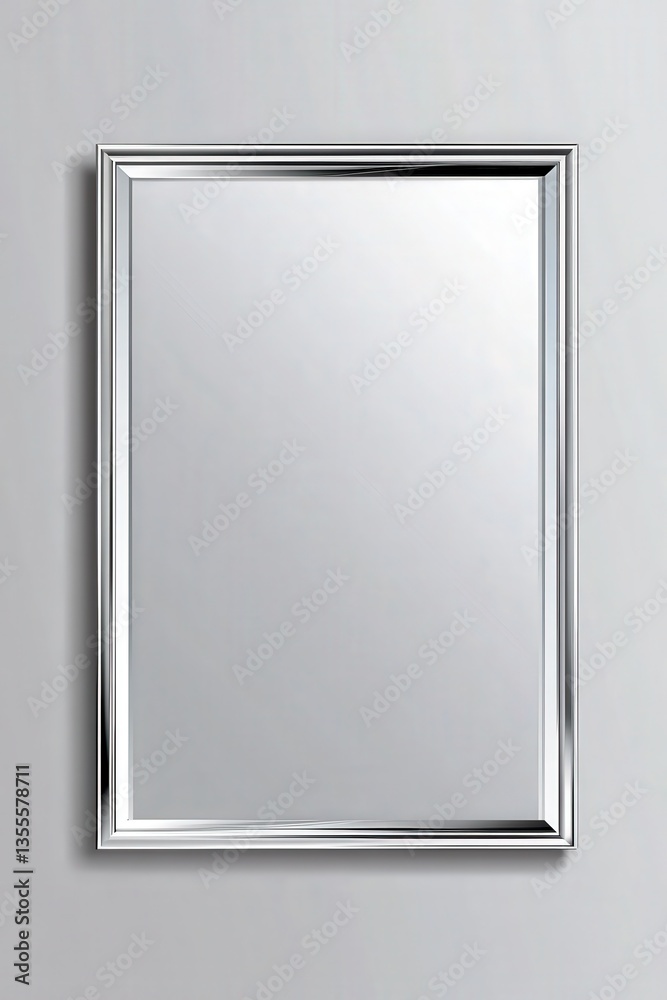 Silver framed mirror hanging in front of a white wall Silver framed mirror hanging in front of a white wall