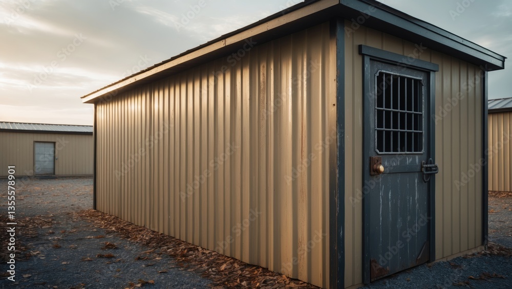 Fototapeta premium Door and window on a brown storage building