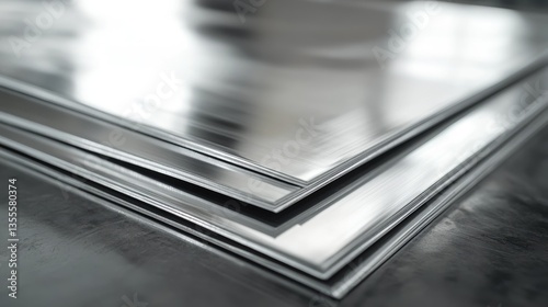Close-up of aluminum composite panels with smooth and reflective surfaces, stacked in a workshop, symbolizing modern faade materials.