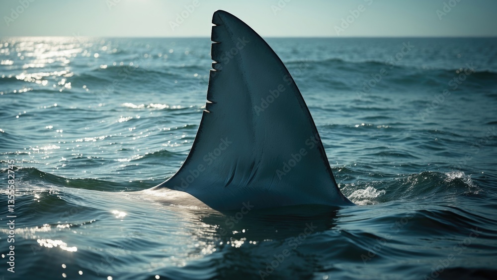 Fototapeta premium Dorsal fin of great white shark visible in the Bay.