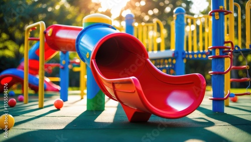 Colorful plastic slide in a playground