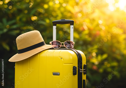 summer vacation travel beach hat suitcase