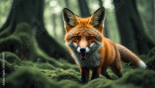 Close-up of a red fox in a woodland.