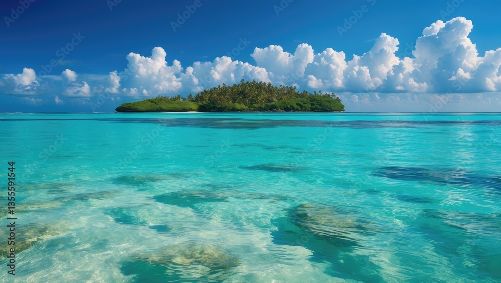 Fototapeta premium Serene blue lagoon waters beneath a blue sky