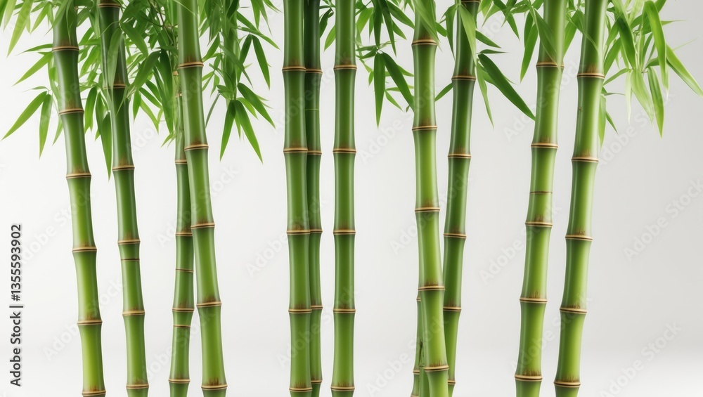 Green bamboo with leaves separated against a white background