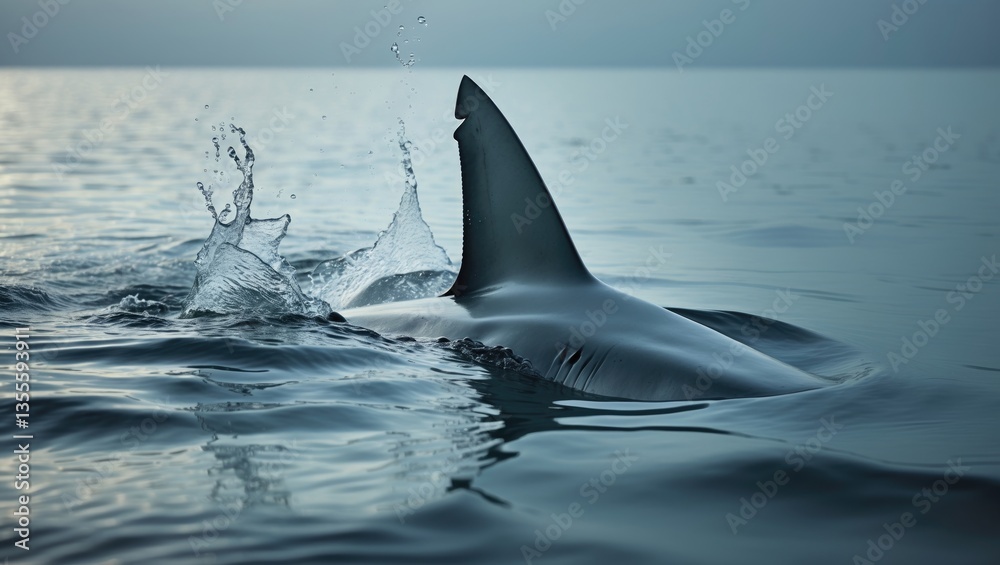 Naklejka premium Great white shark first dorsal fin above water