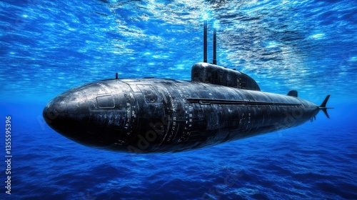 Silent Hunter Submarine patrolling deep blue ocean.